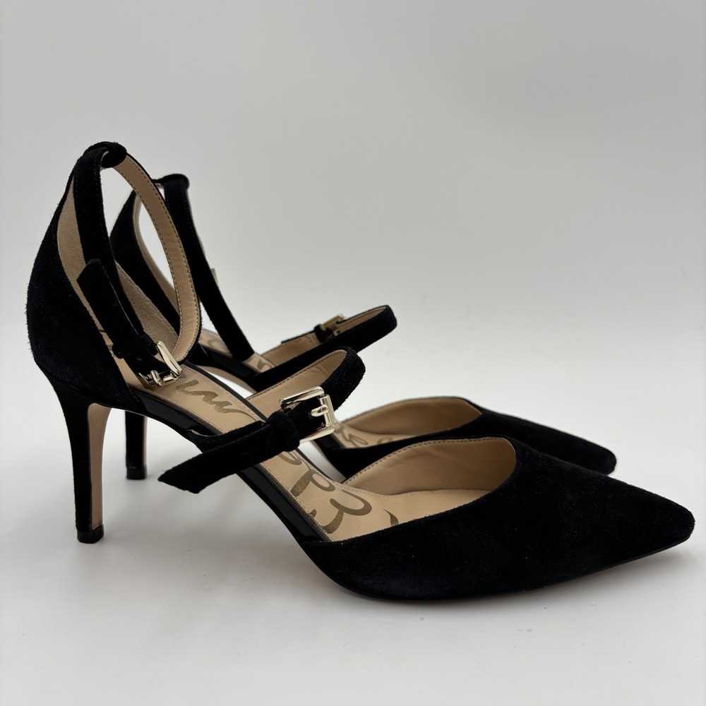 Sam Edelman Thea Double Strap d'Orsay Point Toe Pumps Black Suede Womens 8.5